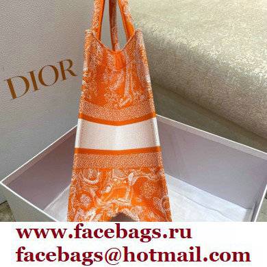 Dior Medium Book Tote Bag in Toile de Jouy Reverse Embroidery Fluorescent Orange 2022