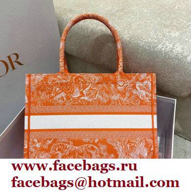 Dior Medium Book Tote Bag in Toile de Jouy Reverse Embroidery Fluorescent Orange 2022