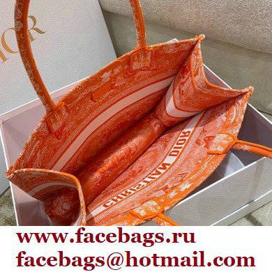 Dior Medium Book Tote Bag in Toile de Jouy Reverse Embroidery Fluorescent Orange 2022