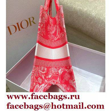 Dior Medium Book Tote Bag in Toile de Jouy Reverse Embroidery Fluorescent Pink 2022