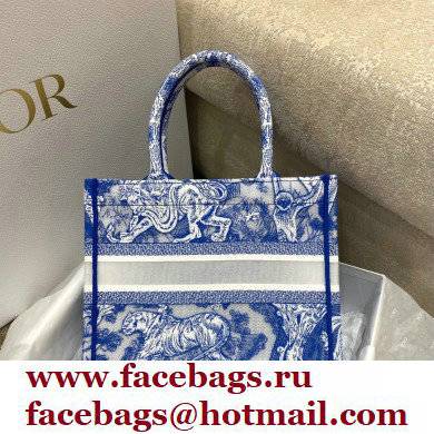 Dior Small Book Tote Bag in Toile de Jouy Transparent Canvas Fluorescent Blue 2022