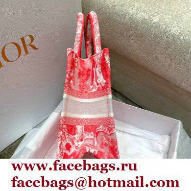 Dior Small Book Tote Bag in Toile de Jouy Transparent Canvas Fluorescent Pink 2022