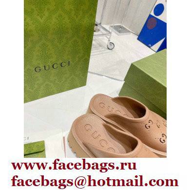 Gucci perforated GG rubber platform slip-on sandals Camel 2022