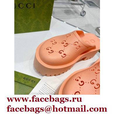 Gucci perforated GG rubber platform slip-on sandals Peach Pink 2022