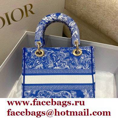 Lady Dior Medium D-Lite Bag in Toile de Jouy Reverse Embroidery Fluorescent Blue 2022