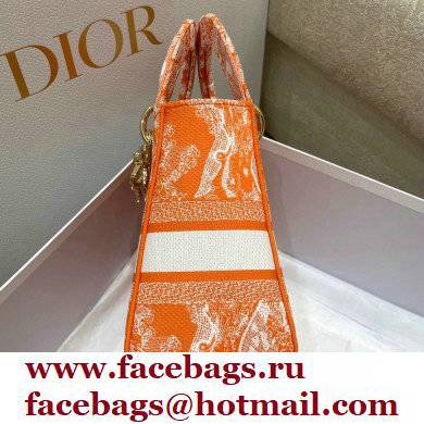 Lady Dior Medium D-Lite Bag in Toile de Jouy Reverse Embroidery Fluorescent Orange 2022