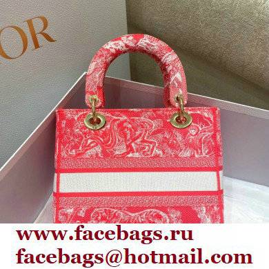 Lady Dior Medium D-Lite Bag in Toile de Jouy Reverse Embroidery Fluorescent Pink 2022