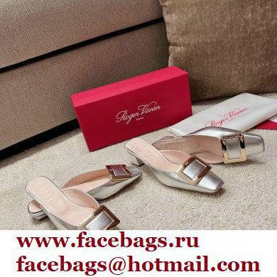 Roger Vivier Heel 2.5cm/4.5cm Belle Vivier Metal Buckle Mules in Leather Silver