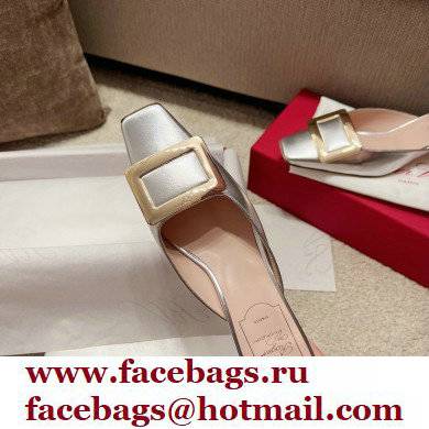 Roger Vivier Heel 2.5cm/4.5cm Belle Vivier Metal Buckle Mules in Leather Silver