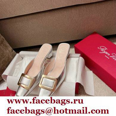 Roger Vivier Heel 2.5cm/4.5cm Belle Vivier Metal Buckle Mules in Leather Silver