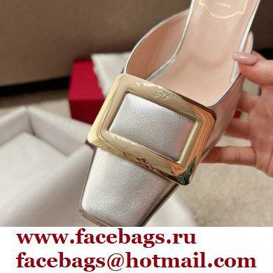 Roger Vivier Heel 2.5cm/4.5cm Belle Vivier Metal Buckle Mules in Leather Silver