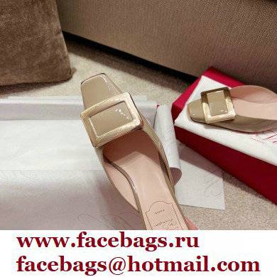 Roger Vivier Heel 2.5cm/4.5cm Belle Vivier Metal Buckle Mules in Patent Leather Beige