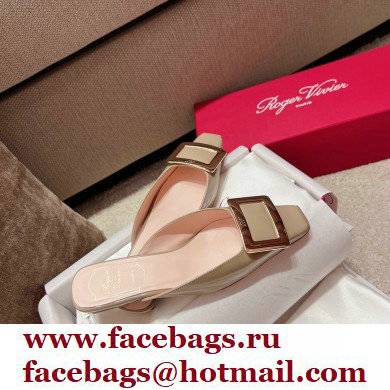 Roger Vivier Heel 2.5cm/4.5cm Belle Vivier Metal Buckle Mules in Patent Leather Beige