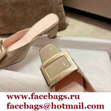 Roger Vivier Heel 2.5cm/4.5cm Belle Vivier Metal Buckle Mules in Patent Leather Beige