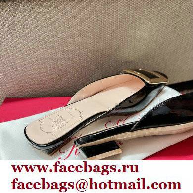 Roger Vivier Heel 2.5cm/4.5cm Belle Vivier Metal Buckle Mules in Patent Leather Black