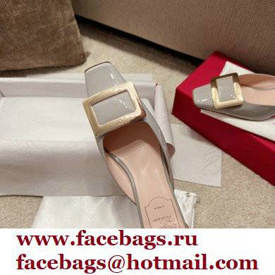 Roger Vivier Heel 2.5cm/4.5cm Belle Vivier Metal Buckle Mules in Patent Leather Gray