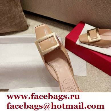 Roger Vivier Heel 2.5cm/4.5cm Belle Vivier Metal Buckle Mules in Patent Leather Nude