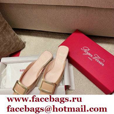 Roger Vivier Heel 2.5cm/4.5cm Belle Vivier Metal Buckle Mules in Patent Leather Nude