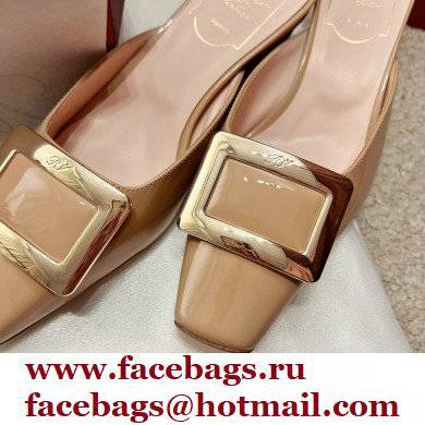 Roger Vivier Heel 2.5cm/4.5cm Belle Vivier Metal Buckle Mules in Patent Leather Nude