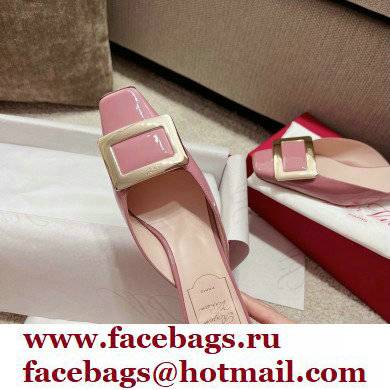 Roger Vivier Heel 2.5cm/4.5cm Belle Vivier Metal Buckle Mules in Patent Leather Pink