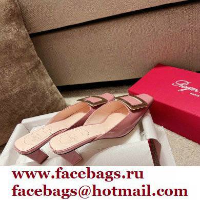 Roger Vivier Heel 2.5cm/4.5cm Belle Vivier Metal Buckle Mules in Patent Leather Pink