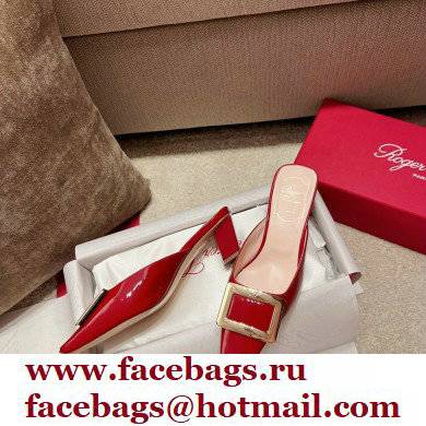 Roger Vivier Heel 2.5cm/4.5cm Belle Vivier Metal Buckle Mules in Patent Leather Red