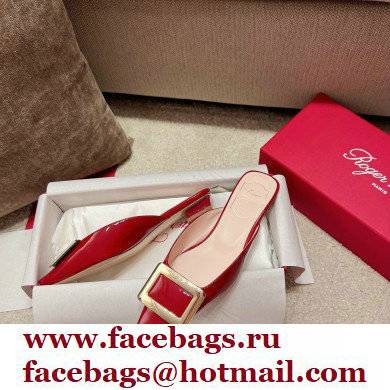 Roger Vivier Heel 2.5cm/4.5cm Belle Vivier Metal Buckle Mules in Patent Leather Red