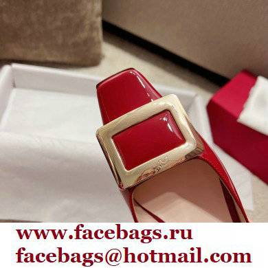 Roger Vivier Heel 2.5cm/4.5cm Belle Vivier Metal Buckle Mules in Patent Leather Red