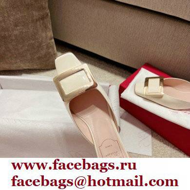 Roger Vivier Heel 2.5cm/4.5cm Belle Vivier Metal Buckle Mules in Patent Leather White