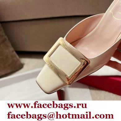 Roger Vivier Heel 2.5cm/4.5cm Belle Vivier Metal Buckle Mules in Patent Leather White