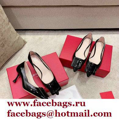 Roger Vivier Heel 2cm/6.5cm/8.5cm Viv' In The City Lacquered Buckle Ballerinas/Pumps Patent Black