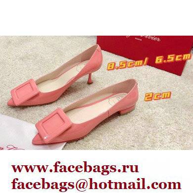 Roger Vivier Heel 2cm/6.5cm/8.5cm Viv' In The City Lacquered Buckle Ballerinas/Pumps Patent Pink