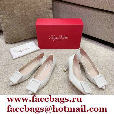 Roger Vivier Heel 2cm/6.5cm/8.5cm Viv' In The City Lacquered Buckle Ballerinas/Pumps Patent White