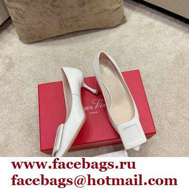 Roger Vivier Heel 2cm/6.5cm/8.5cm Viv' In The City Lacquered Buckle Ballerinas/Pumps Patent White