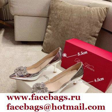 Roger Vivier Heel 4.5cm/8.5cm Flower Strass Buckle Pumps Mirror Silver