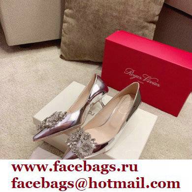 Roger Vivier Heel 4.5cm/8.5cm Flower Strass Buckle Pumps Mirror Silver