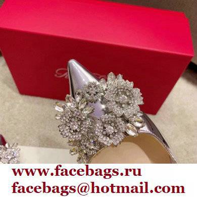 Roger Vivier Heel 4.5cm/8.5cm Flower Strass Buckle Pumps Mirror Silver