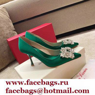 Roger Vivier Heel 4.5cm/8.5cm Flower Strass Buckle Pumps Satin Green