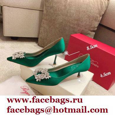 Roger Vivier Heel 4.5cm/8.5cm Flower Strass Buckle Pumps Satin Green