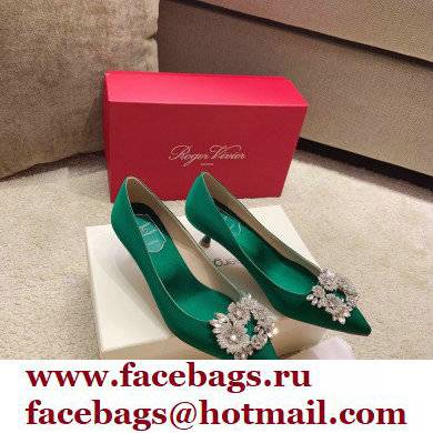 Roger Vivier Heel 4.5cm/8.5cm Flower Strass Buckle Pumps Satin Green