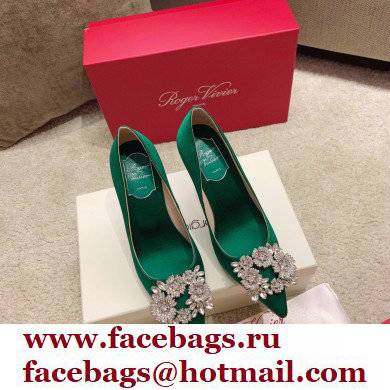 Roger Vivier Heel 4.5cm/8.5cm Flower Strass Buckle Pumps Satin Green