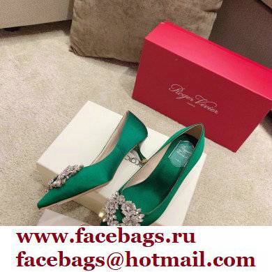 Roger Vivier Heel 4.5cm/8.5cm Flower Strass Buckle Pumps Satin Green