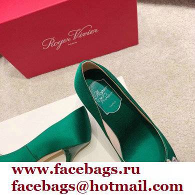 Roger Vivier Heel 4.5cm/8.5cm Flower Strass Buckle Pumps Satin Green