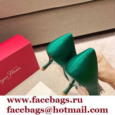 Roger Vivier Heel 4.5cm/8.5cm Flower Strass Buckle Pumps Satin Green