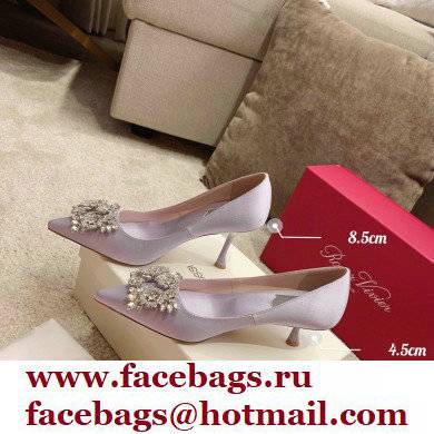 Roger Vivier Heel 4.5cm/8.5cm Flower Strass Buckle Pumps Satin Lilac