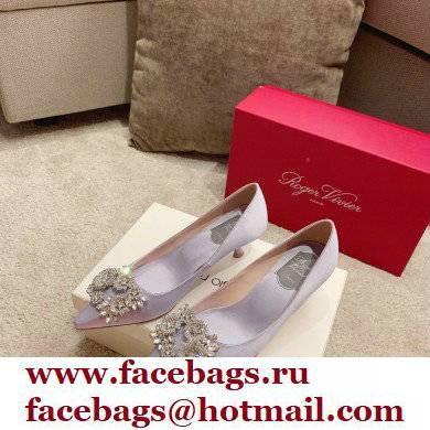 Roger Vivier Heel 4.5cm/8.5cm Flower Strass Buckle Pumps Satin Lilac