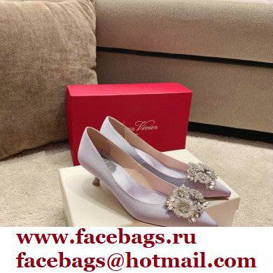 Roger Vivier Heel 4.5cm/8.5cm Flower Strass Buckle Pumps Satin Lilac