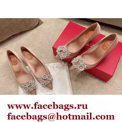 Roger Vivier Heel 4.5cm/8.5cm Flower Strass Buckle Pumps Satin Nude