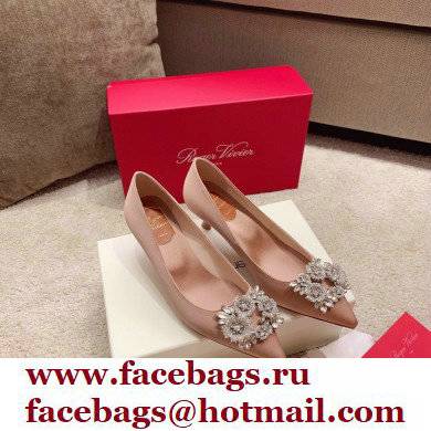 Roger Vivier Heel 4.5cm/8.5cm Flower Strass Buckle Pumps Satin Nude