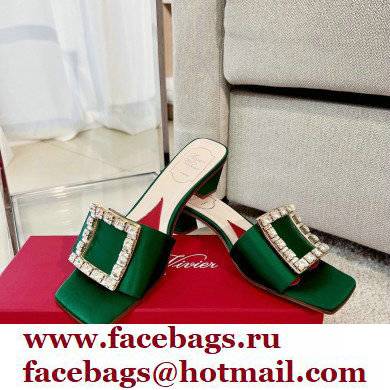 Roger Vivier Heel 4.5cm Love Rhinestone Buckle Mules Satin Green